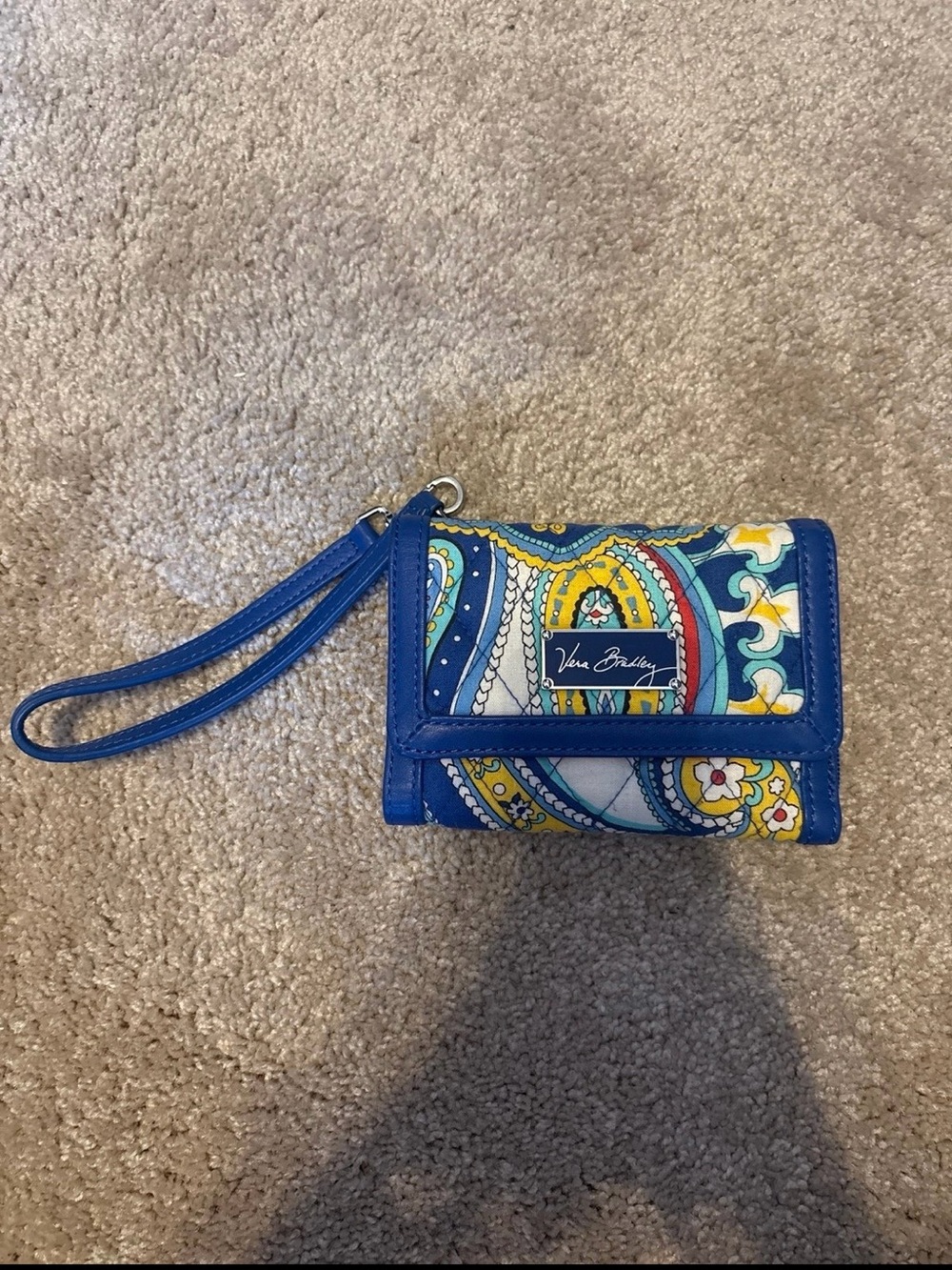 Vera Bradley Blue Yellow Paisley Wristlet Wallet